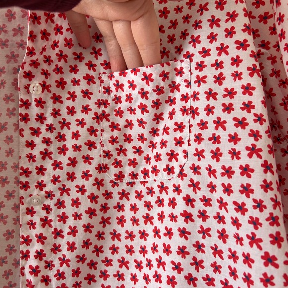 Grayson Cotton White Red Floral Print Button Blouse Top L - Picture 5 of 8